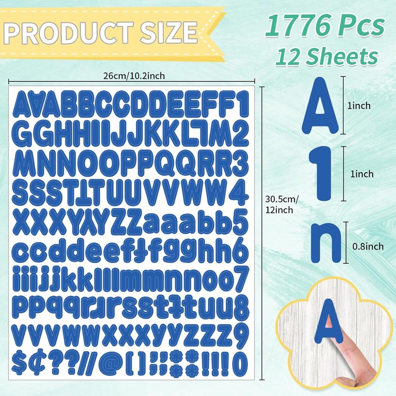 starboling Alphabet Stickers, 1''Inch 12 Sheets Blue Letter Stickers Self-Adhesive Vinyl for Mailbox Numbers, Bulletin Boards & Home Decor - Image 2